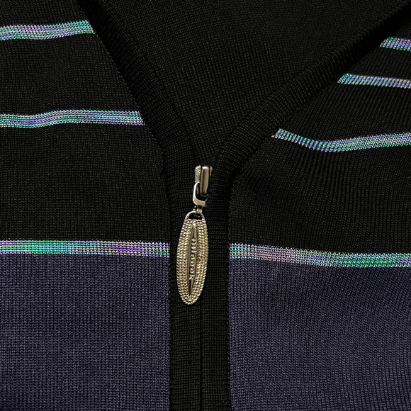 Exclusively Misook Black Purple Striped Zip Up Long Sleeve Knit Cardigan Size S - Picture 4 of 10